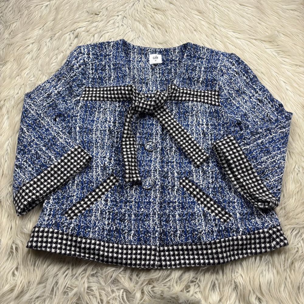 Cabi Women's M Regina 21 Cropped Club Jacket Marled Blue‎ Check #5294